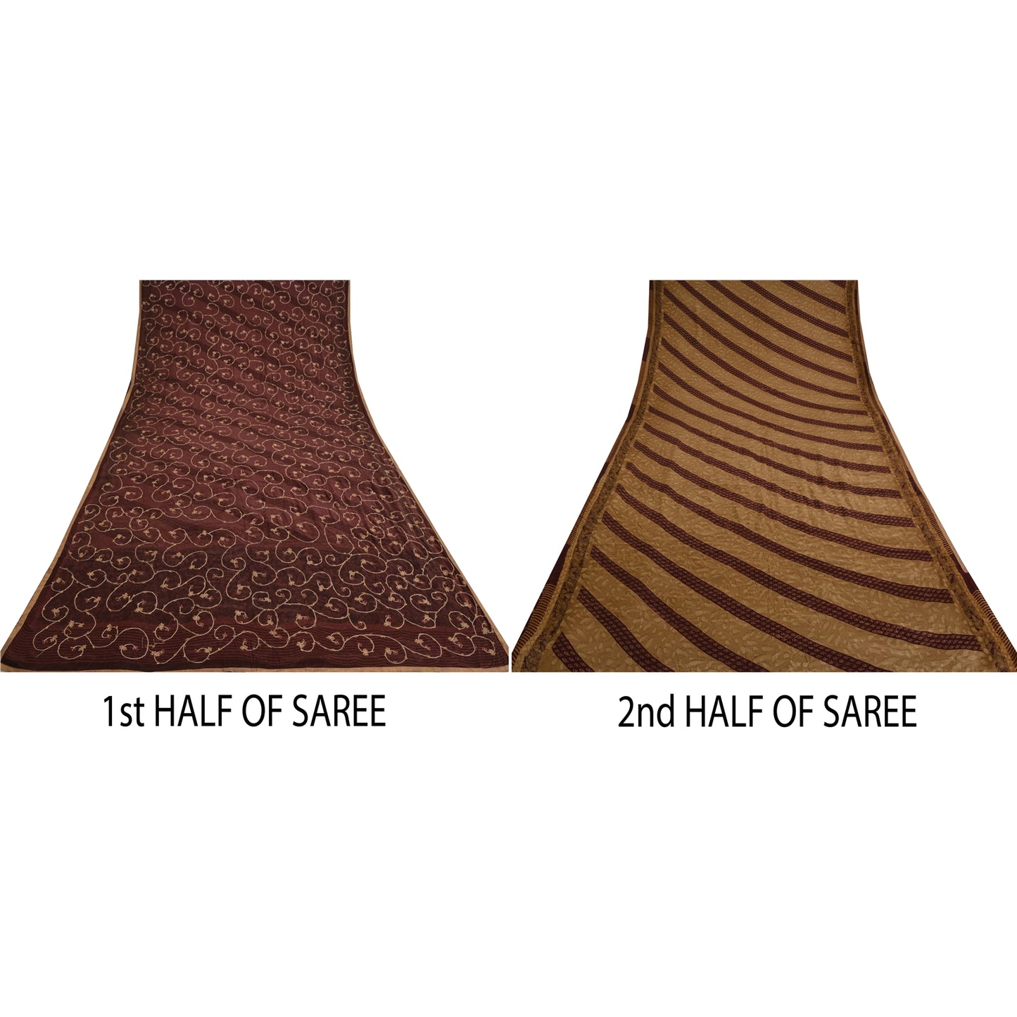 Санскритские винтажные коричневые индийские сари из чистого шелка с ручной вышивкой, устойчивая ткань для сари