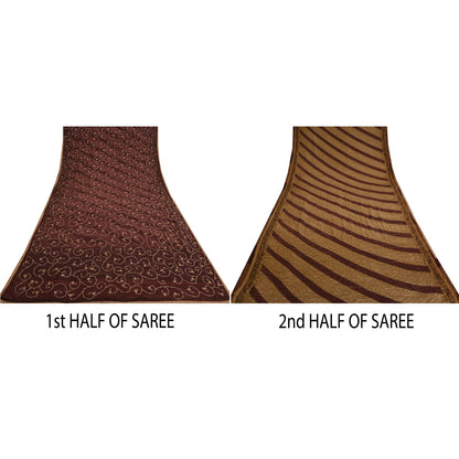 Санскритские винтажные коричневые индийские сари из чистого шелка с ручной вышивкой, устойчивая ткань для сари