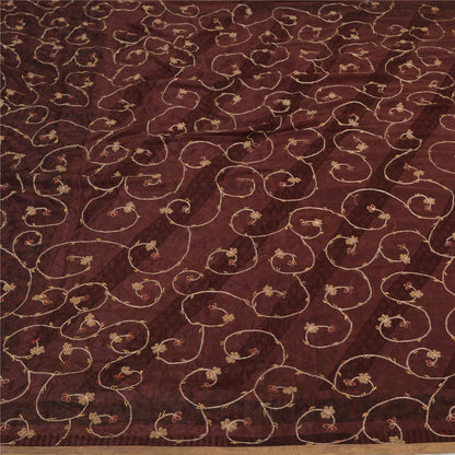 Санскритские винтажные коричневые индийские сари из чистого шелка с ручной вышивкой, устойчивая ткань для сари