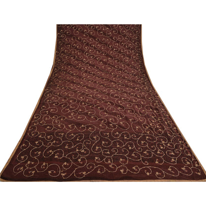 Санскритские винтажные коричневые индийские сари из чистого шелка с ручной вышивкой, устойчивая ткань для сари