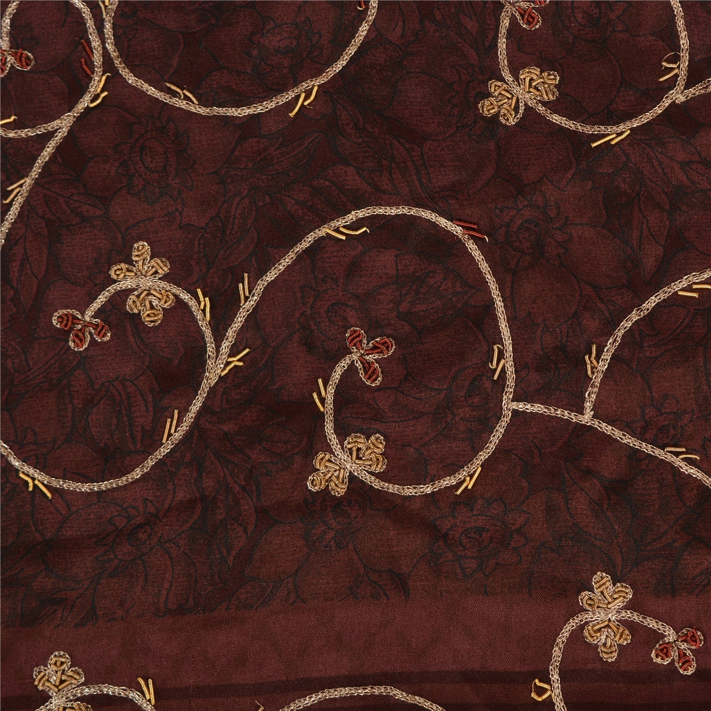 Санскритские винтажные коричневые индийские сари из чистого шелка с ручной вышивкой, устойчивая ткань для сари