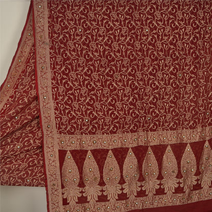 Sanskriti Vintage Red Sarees Pure Georgette Silk Pure Beaded Woven Sari Fabric