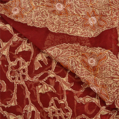 Sanskriti Vintage Red Sarees Pure Georgette Silk Pure Beaded Woven Sari Fabric