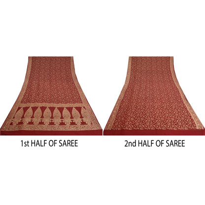 Sanskriti Vintage Red Sarees Pure Georgette Silk Pure Beaded Woven Sari Fabric