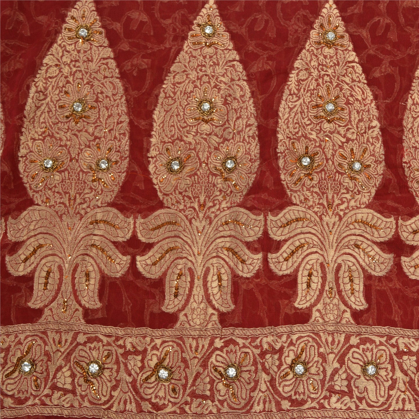 Sanskriti Vintage Red Sarees Pure Georgette Silk Pure Beaded Woven Sari Fabric