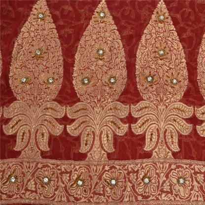 Sanskriti Vintage Red Sarees Pure Georgette Silk Pure Beaded Woven Sari Fabric