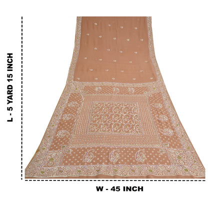 Sanskriti Vintage Brown Sarees Pure Georgette Silk Beaded Chikankari Sari Fabric