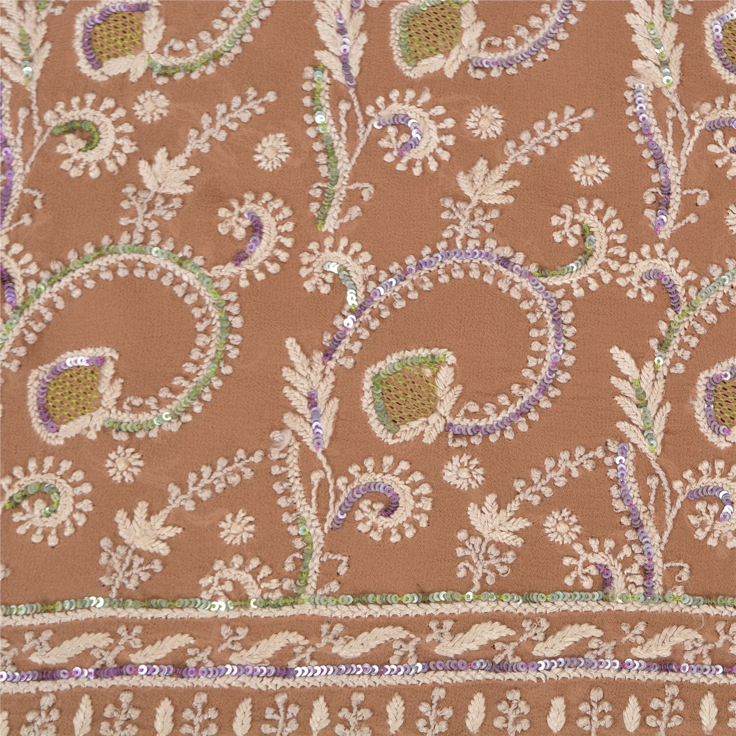 Sanskriti Vintage Brown Sarees Pure Georgette Silk Beaded Chikankari Sari Fabric