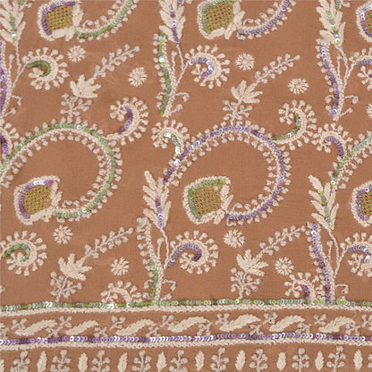 Sanskriti Vintage Brown Sarees Pure Georgette Silk Beaded Chikankari Sari Fabric