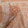 Sanskriti Vintage Brown Sarees Pure Georgette Silk Beaded Chikankari Sari Fabric