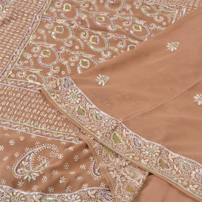Sanskriti Vintage Brown Sarees Pure Georgette Silk Beaded Chikankari Sari Fabric