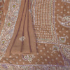 Sanskriti Vintage Brown Sarees Pure Georgette Silk Beaded Chikankari Sari Fabric
