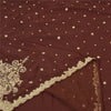 Sanskriti Vintage Burgundy Sarees Pure Crepe Silk Hand Beaded Ethnic Sari Sustainable Fabric