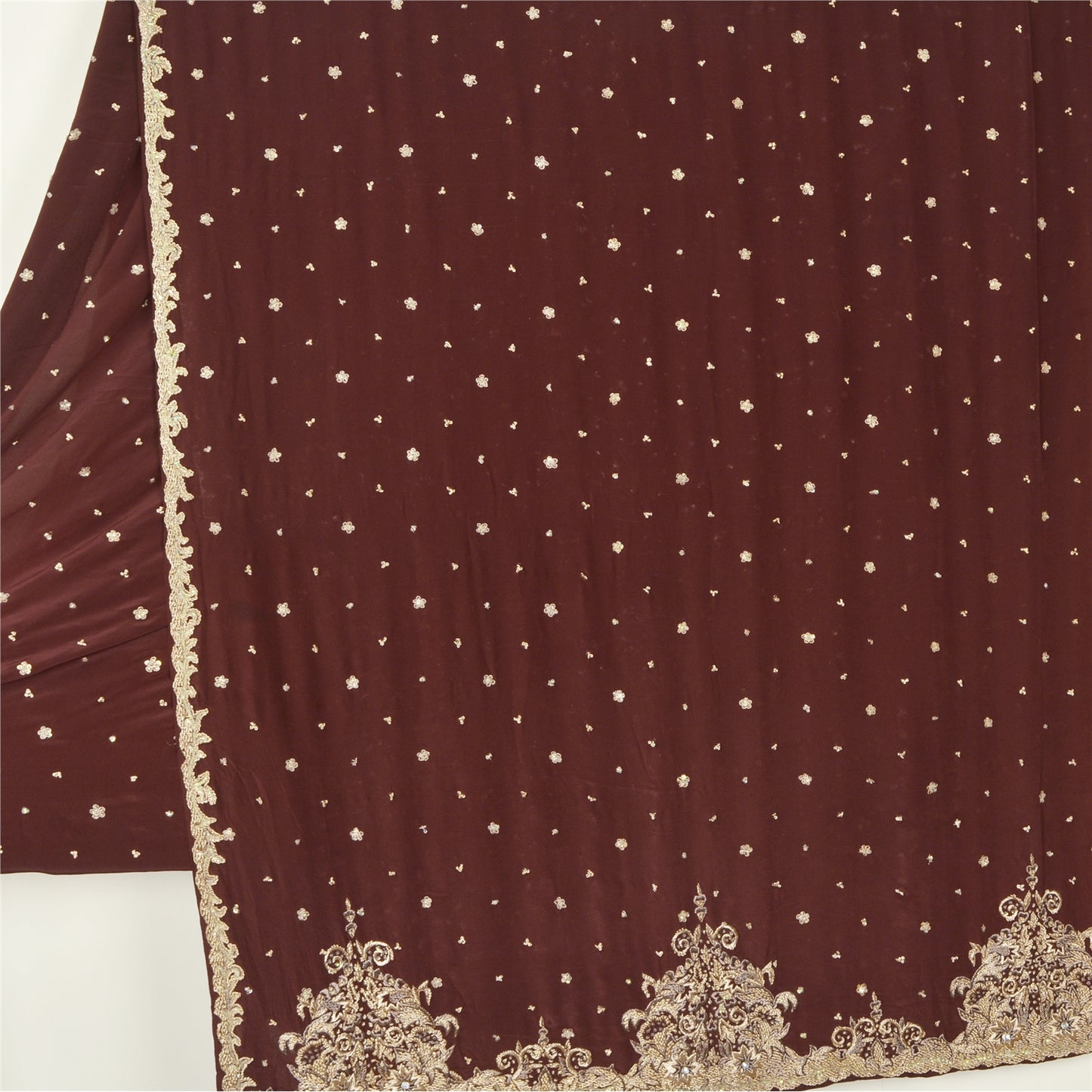 Sanskriti Vintage Burgundy Sarees Pure Crepe Silk Hand Beaded Ethnic Sari Sustainable Fabric