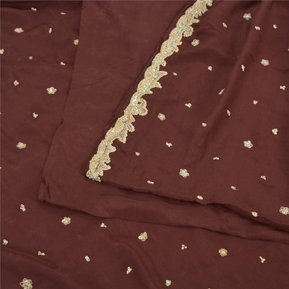Sanskriti Vintage Burgundy Sarees Pure Crepe Silk Hand Beaded Ethnic Sari Sustainable Fabric