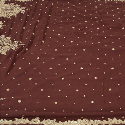 Sanskriti Vintage Burgundy Sarees Pure Crepe Silk Hand Beaded Ethnic Sari Sustainable Fabric