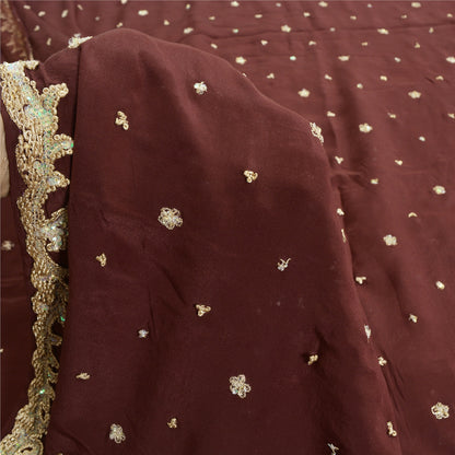 Sanskriti Vintage Burgundy Sarees Pure Crepe Silk Hand Beaded Ethnic Sari Sustainable Fabric