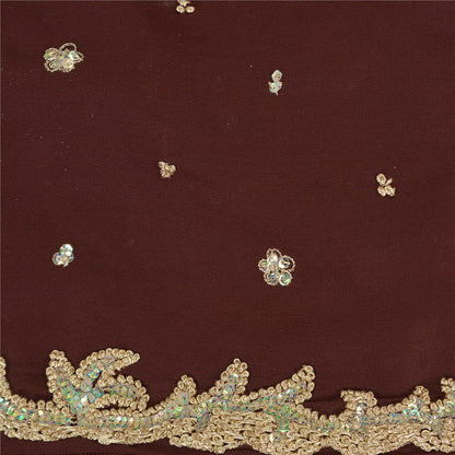 Sanskriti Vintage Burgundy Sarees Pure Crepe Silk Hand Beaded Ethnic Sari Sustainable Fabric