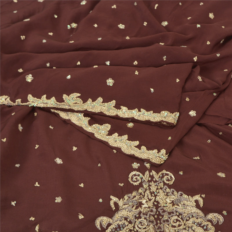 Sanskriti Vintage Burgundy Crepe Silk Saree: Hand-Beaded Zari Sequins A D Stone Ethnic Bollwood Fabric Boho Quilting Material For DIY Projects