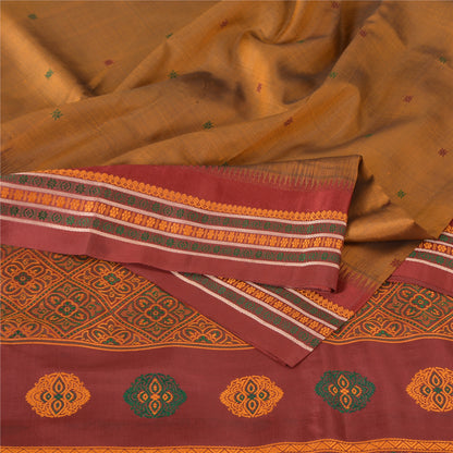 Sanskriti Vintage Copper Sarees Pure Silk Hand Woven Sari 5yard Craft Sustainable Fabric