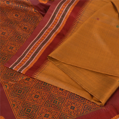 Sanskriti Vintage Copper Sarees Pure Silk Hand Woven Sari 5yard Craft Sustainable Fabric