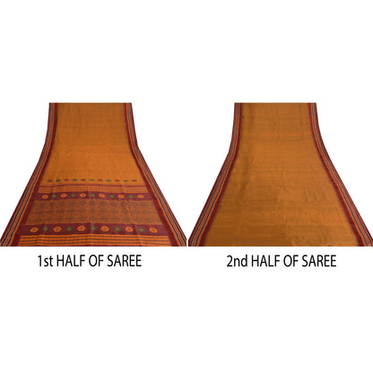 Sanskriti Vintage Copper Sarees Pure Silk Hand Woven Sari 5yard Craft Sustainable Fabric