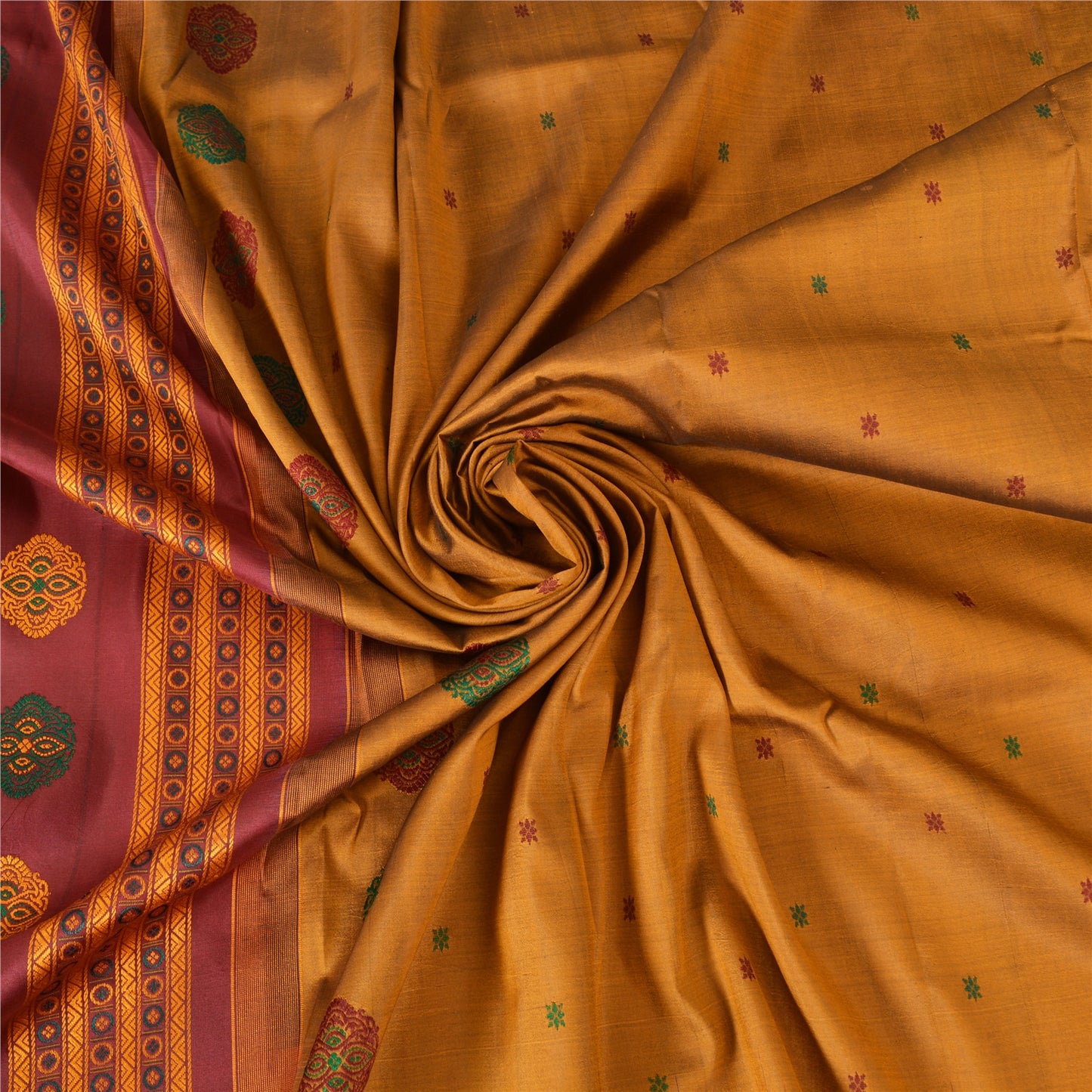 Sanskriti Vintage Copper Sarees Pure Silk Hand Woven Sari 5yard Craft Sustainable Fabric