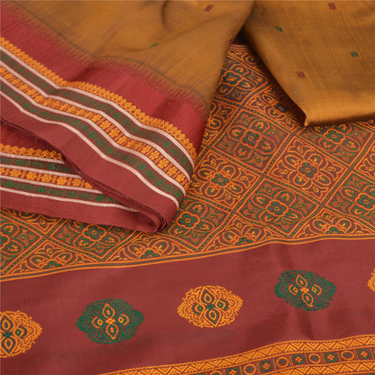Sanskriti Vintage Copper Sarees Pure Silk Hand Woven Sari 5yard Craft Sustainable Fabric