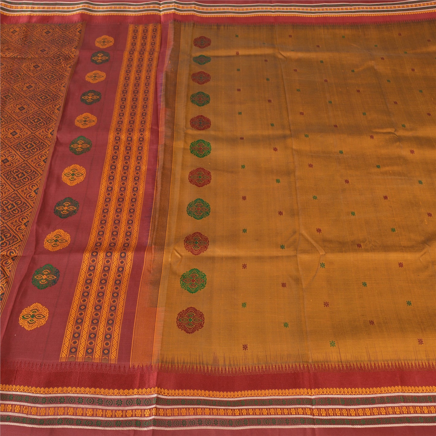 Sanskriti Vintage Copper Sarees Pure Silk Hand Woven Sari 5yard Craft Sustainable Fabric
