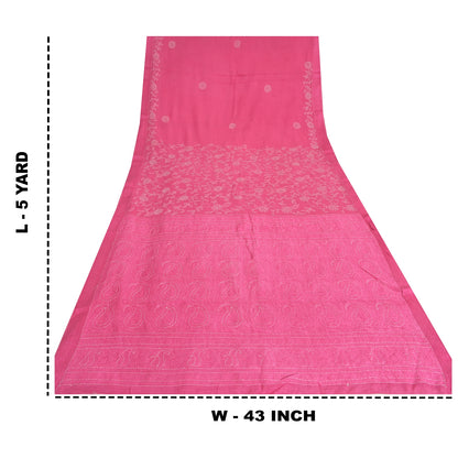 Sanskriti Vintage Pink Sarees Pure Georgette Silk Hand Embroidered Sari/Fabric