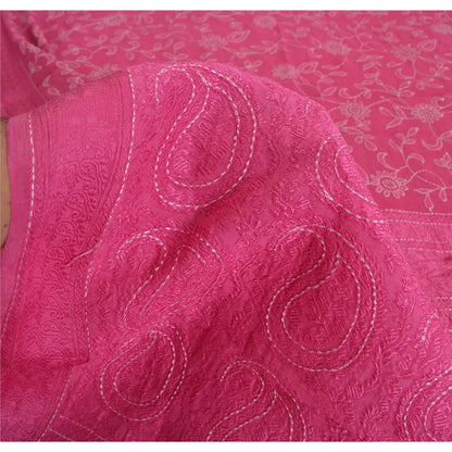 Sanskriti Vintage Pink Sarees Pure Georgette Silk Hand Embroidered Sari/Fabric
