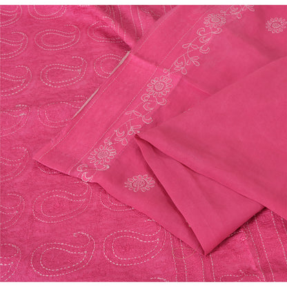 Sanskriti Vintage Pink Sarees Pure Georgette Silk Hand Embroidered Sari/Fabric