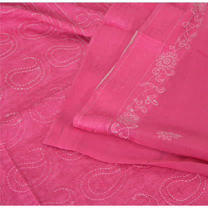 Sanskriti Vintage Pink Sarees Pure Georgette Silk Hand Embroidered Sari/Fabric