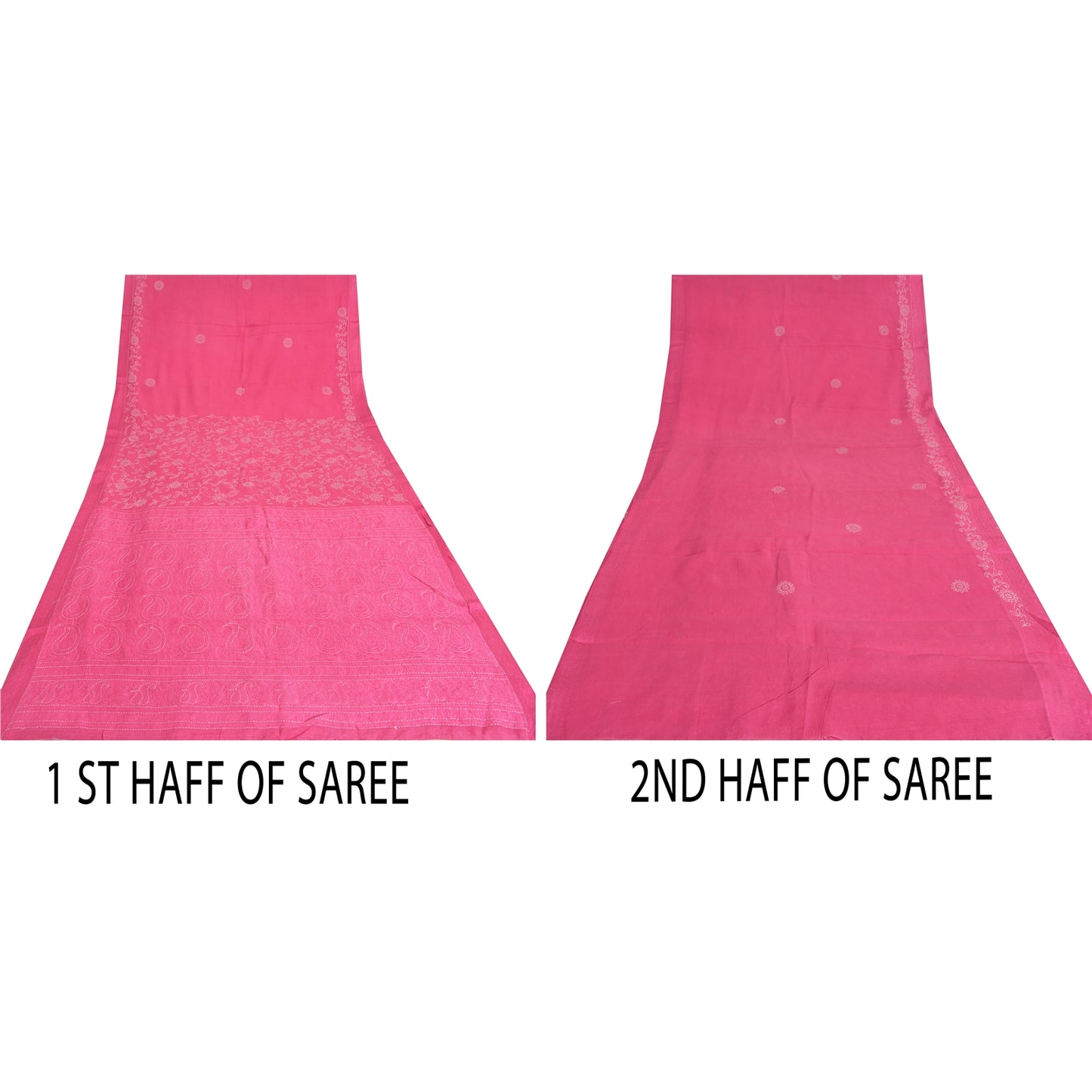 Sanskriti Vintage Pink Sarees Pure Georgette Silk Hand Embroidered Sari/Fabric