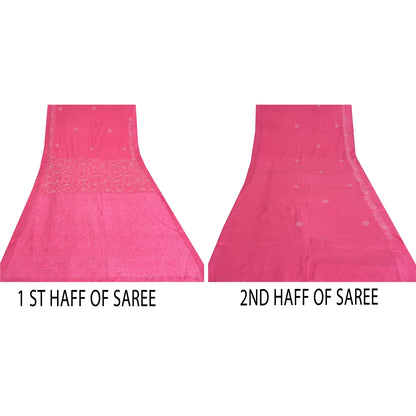 Sanskriti Vintage Pink Sarees Pure Georgette Silk Hand Embroidered Sari/Fabric