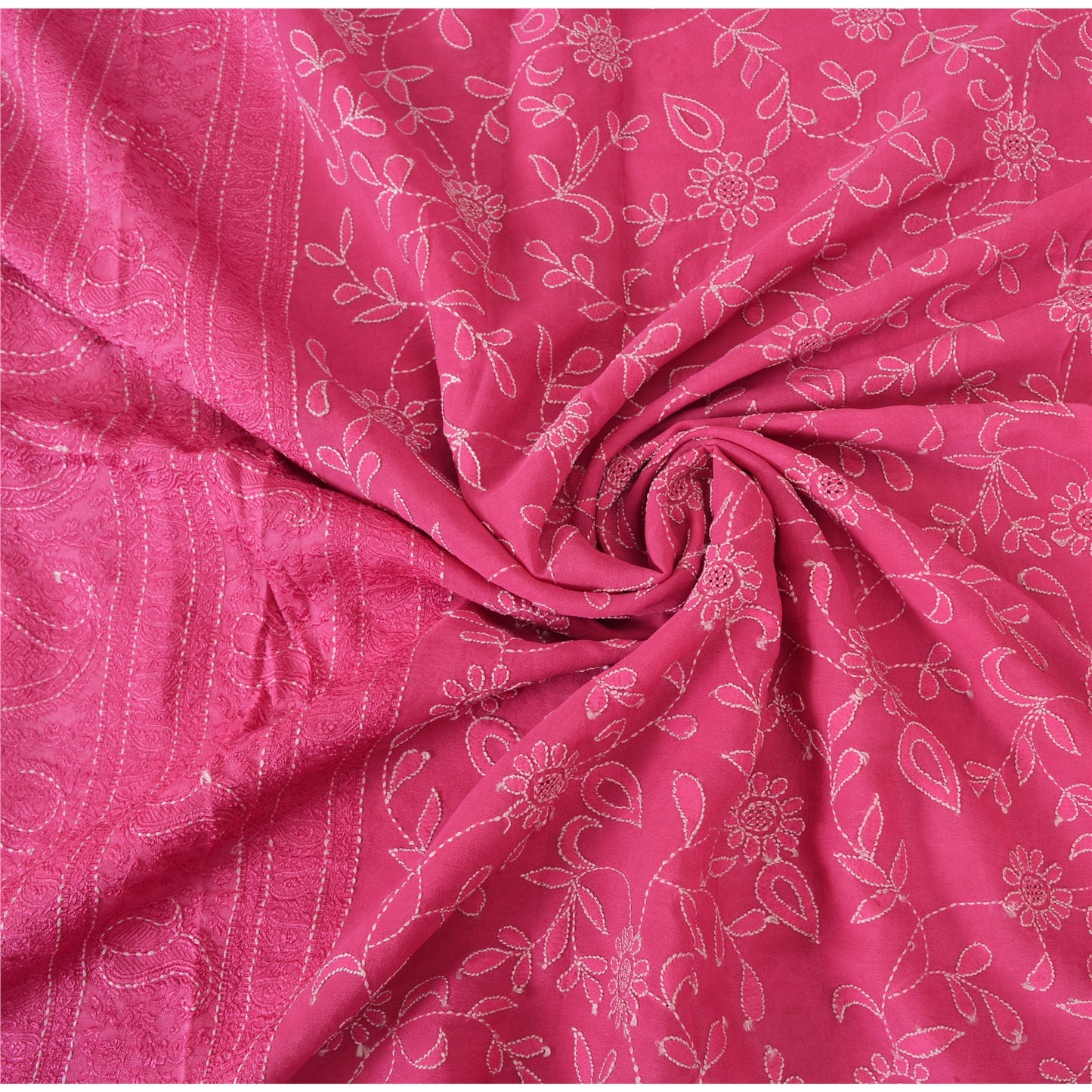 Sanskriti Vintage Pink Sarees Pure Georgette Silk Hand Embroidered Sari/Fabric