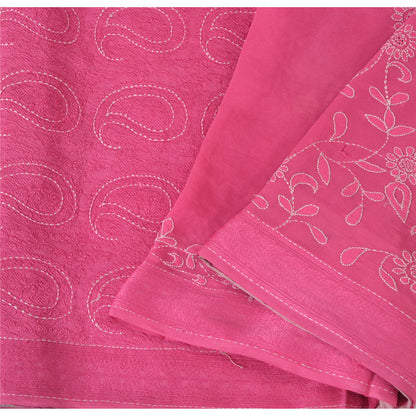 Sanskriti Vintage Pink Sarees Pure Georgette Silk Hand Embroidered Sari/Fabric