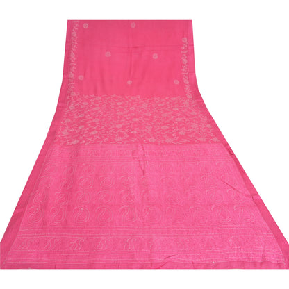 Sanskriti Vintage Pink Sarees Pure Georgette Silk Hand Embroidered Sari/Fabric