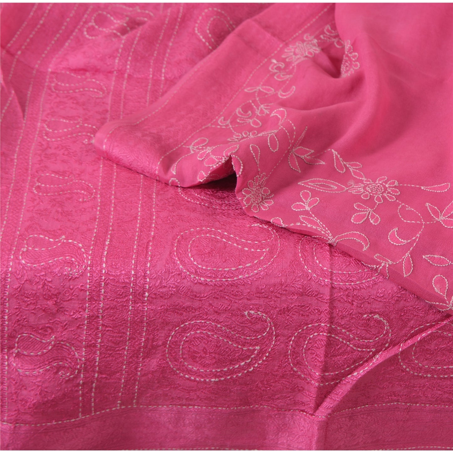 Sanskriti Vintage Pink Sarees Pure Georgette Silk Hand Embroidered Sari/Fabric
