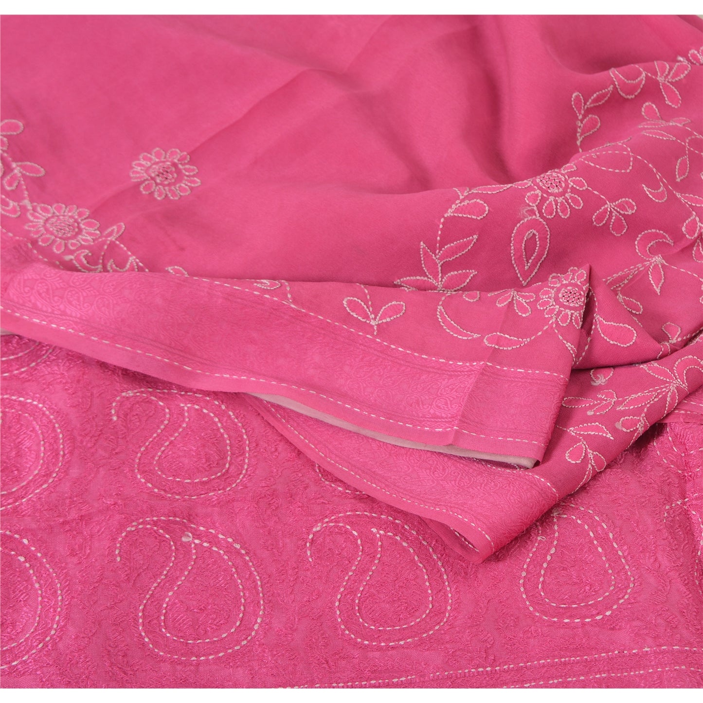 Sanskriti Vintage Pink Sarees Pure Georgette Silk Hand Embroidered Sari/Fabric