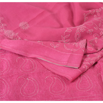 Sanskriti Vintage Pink Sarees Pure Georgette Silk Hand Embroidered Sari/Fabric
