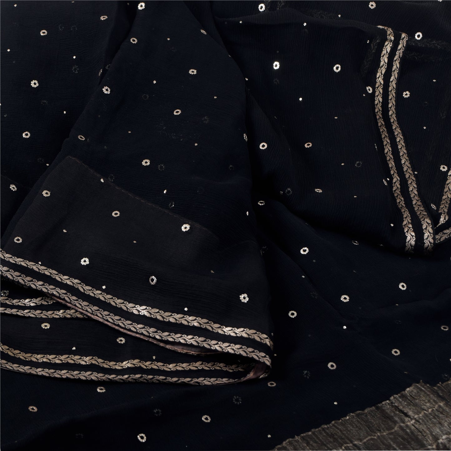 Sanskriti Vintage Sarees Unique Pure Chiffon Silk Mukeish Premium Sustainable Fabric/Sari