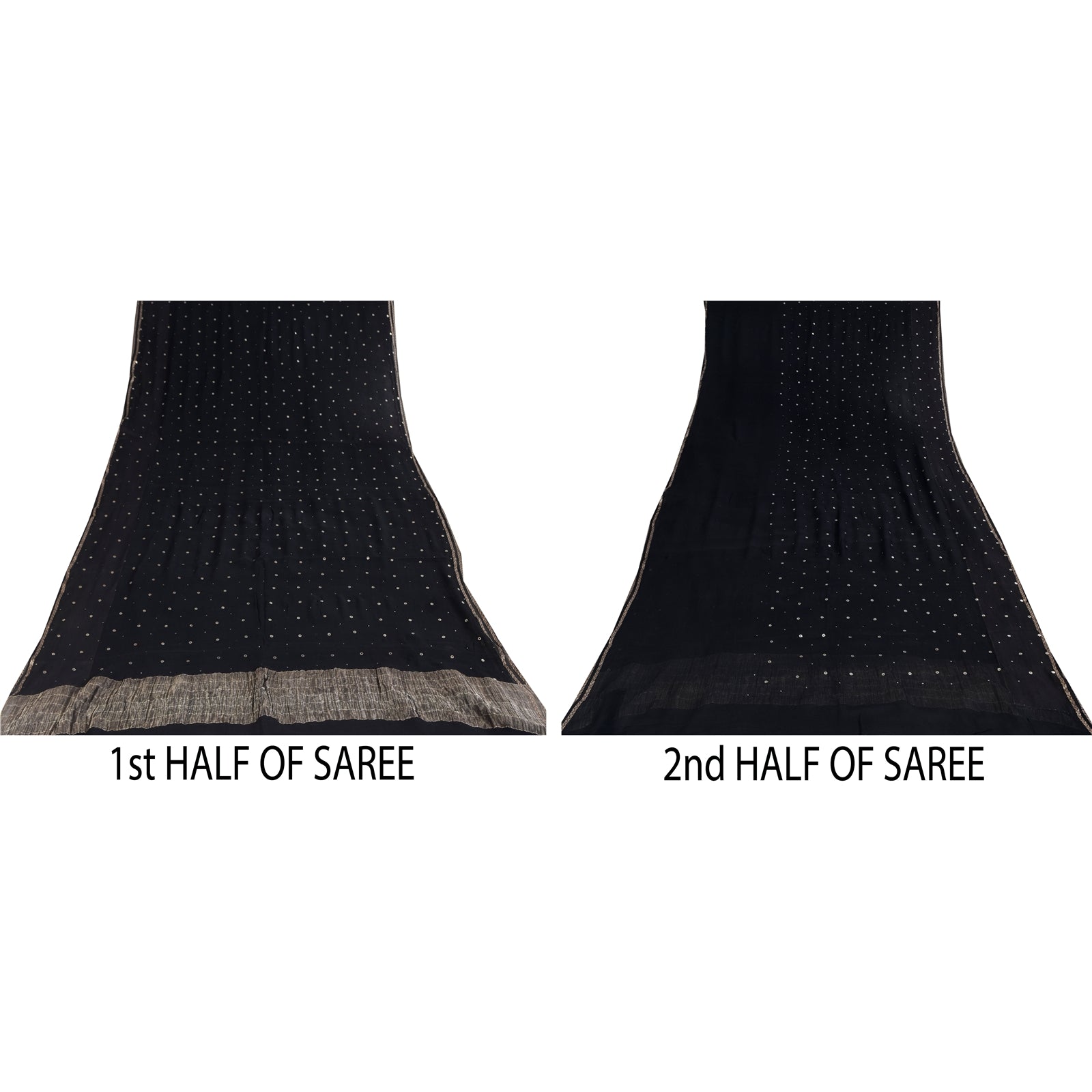 Sanskriti Vintage Saree 100% Pure Chiffon Silk Black Sarees Unique Mukeish Work 6 yard Craft Fabric DIY sewing Indian Wedding Heritage