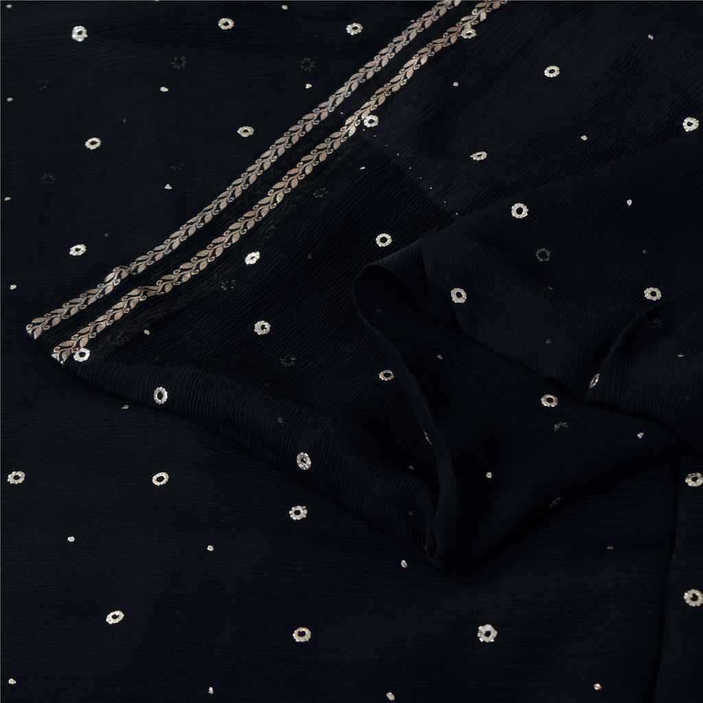 Sanskriti Vintage Sarees Unique Pure Chiffon Silk Mukeish Premium Sustainable Fabric/Sari