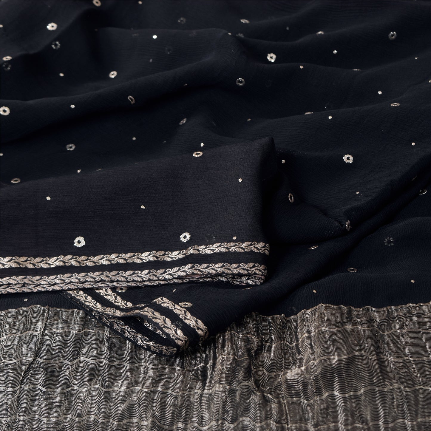 Sanskriti Vintage Sarees Unique Pure Chiffon Silk Mukeish Premium Sustainable Fabric/Sari