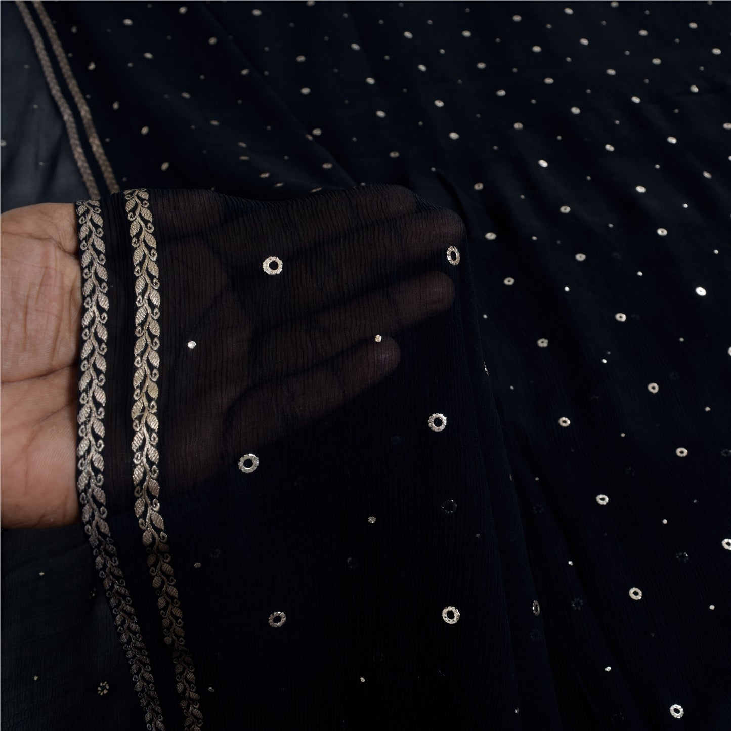 Sanskriti Vintage Sarees Unique Pure Chiffon Silk Mukeish Premium Sustainable Fabric/Sari