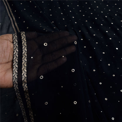 Sanskriti Vintage Sarees Unique Pure Chiffon Silk Mukeish Premium Sustainable Fabric/Sari