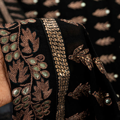 Sanskriti Vintage Black Sarees Pure Georgette Embroidered Sequins Upcycled Sari