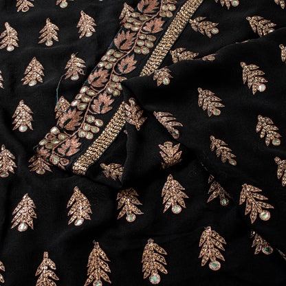 Sanskriti Vintage Black Sarees Pure Georgette Embroidered Sequins Upcycled Sari