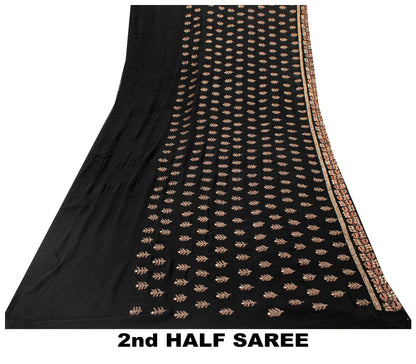 Sanskriti Vintage Black Sarees Pure Georgette Embroidered Sequins Upcycled Sari